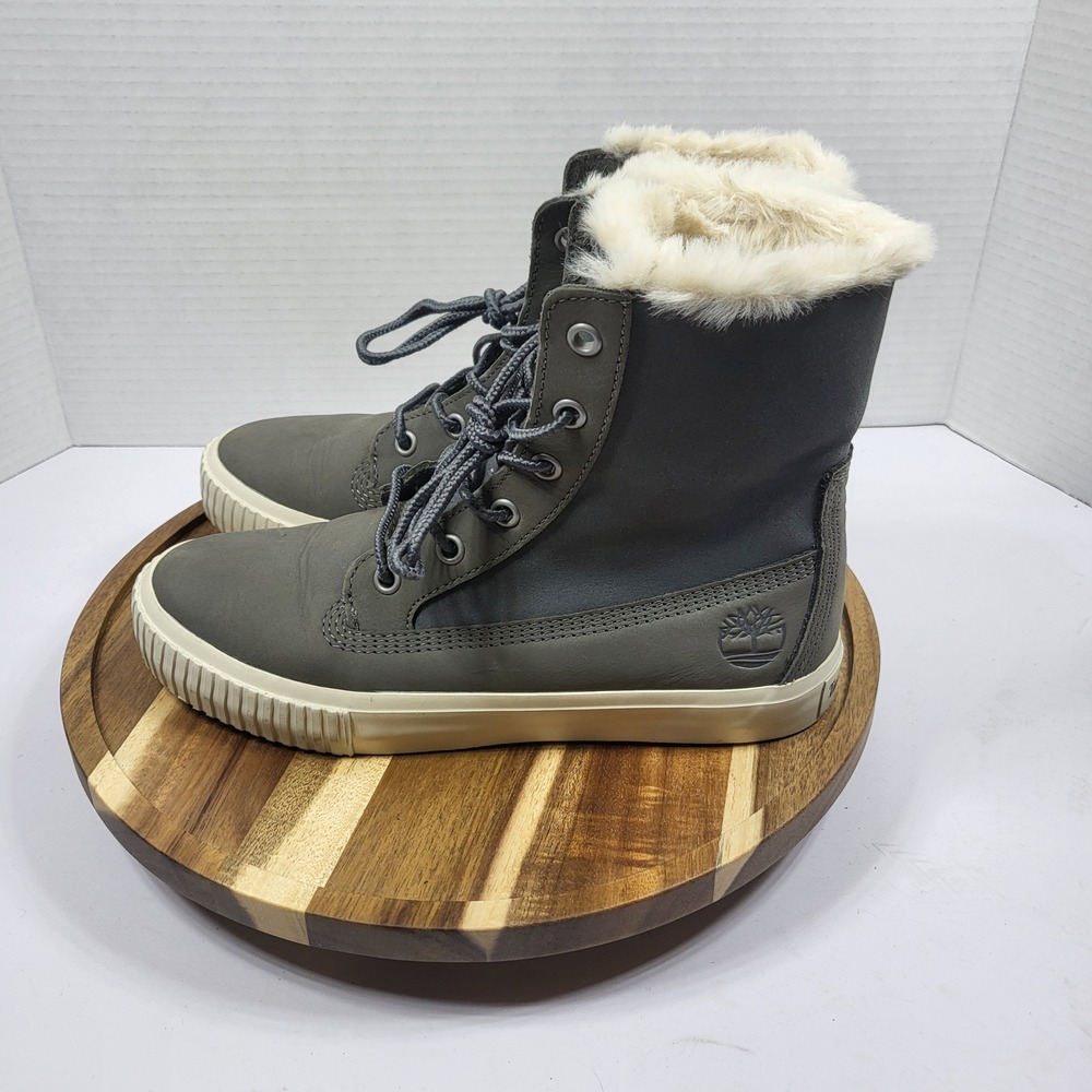 Timberland Women's Skyla Bay A2J7X Grey Faux Fur Fold Down Sneaker Boots Size‎ 6 - Picture 2 of 12